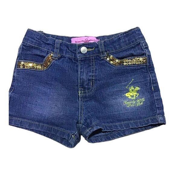Beverly Hills Polo Club Girls Jean Shorts Size 5 Adjustable Waist - Picture 1 of 4